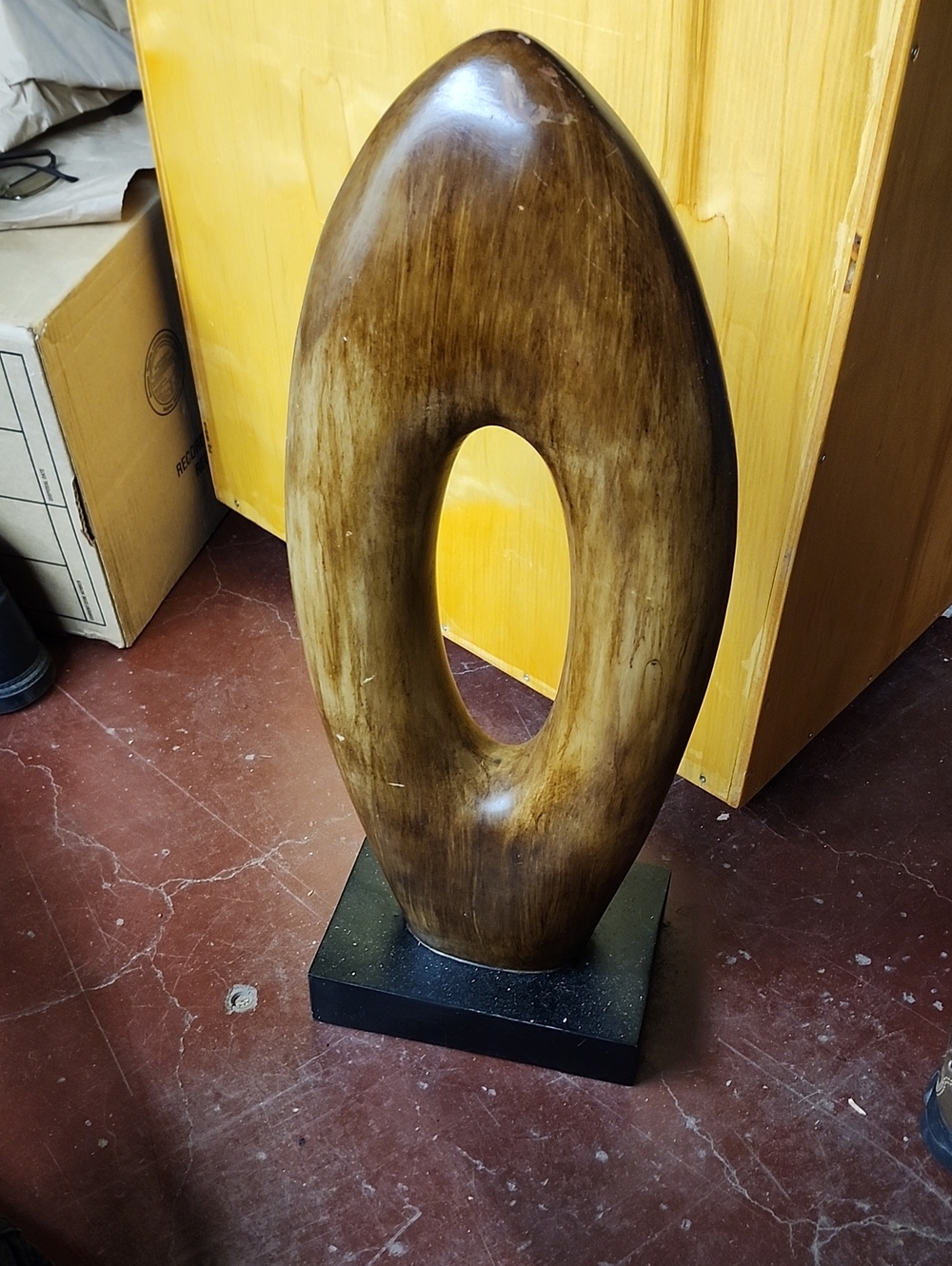 Abstract Wooden Sculpture in Brown on Black Base - Home Art